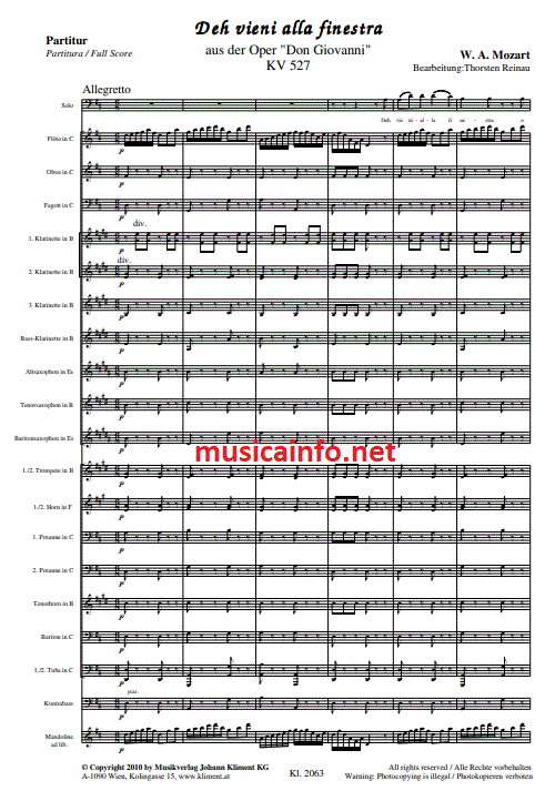 Deh vieni alla finestra (aus der Oper 'Don Giovanni') - Sample sheet music
